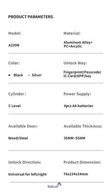 60분 블루투스 연결성 블루투스 문 잠금력 4pcs AA 알칼리 배터리 접근 제어 시스템